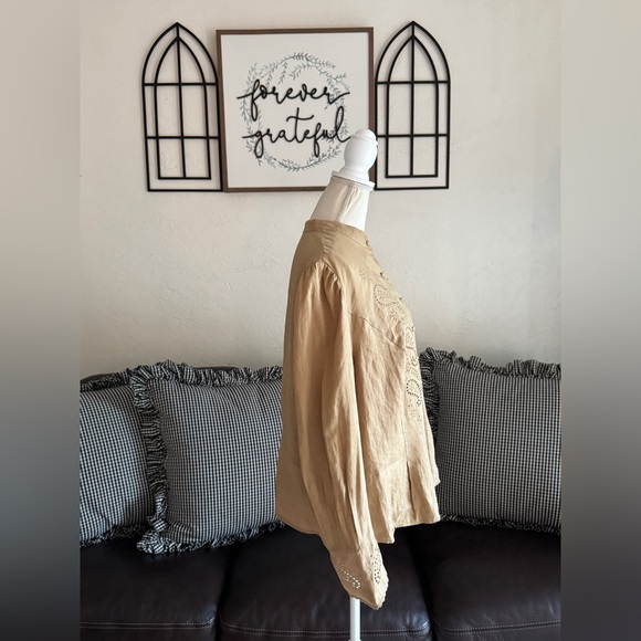 Lauren Ralph Lauren 100% Linen Tunic Blouse Size 1X Eyelet Details Coastal Beach - Picture 4 of 15